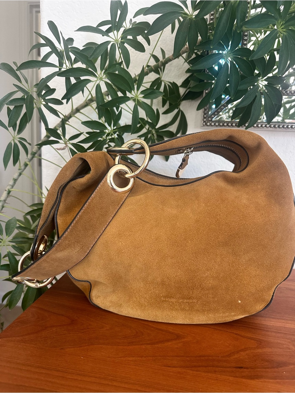 Rebecca Minkoff Suede Shoulder Hobo Bag | Camel/Tan | Gold Hardware